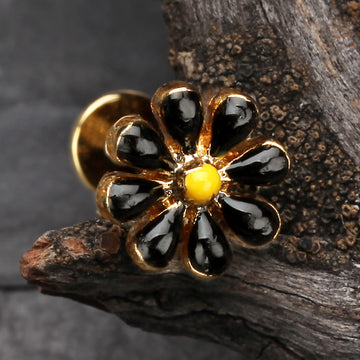 Detail View 1 of Golden Spring Blossom Flower Top Steel Labret-Black/Yellow